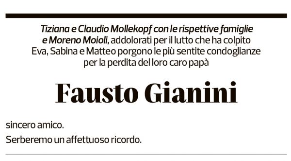 Annuncio funebre Fausto Gianini