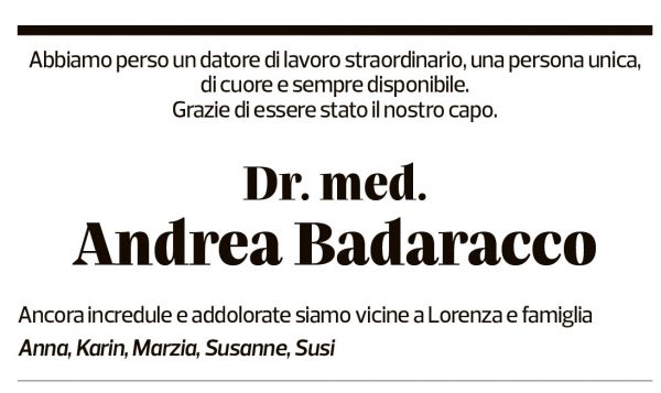 Annuncio funebre Andrea Badaracco