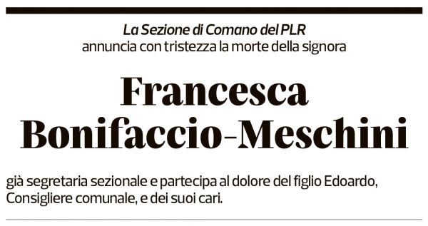 Annuncio funebre Francesca Bonifaccio-meschini