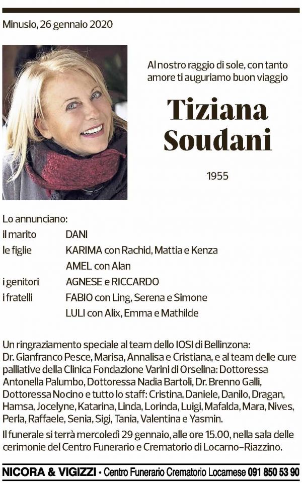 Annuncio funebre Tiziana Soudani