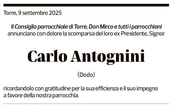 Annuncio funebre Carlo Antognini