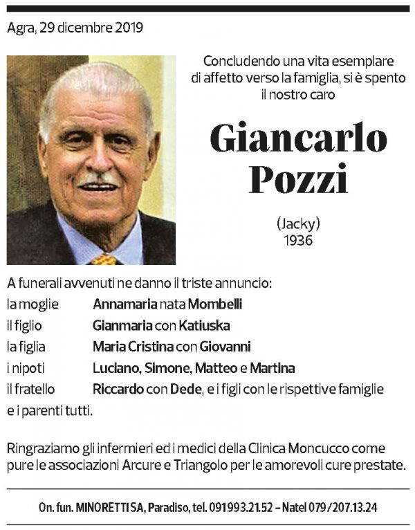 Annuncio funebre Giancarlo Pozzi
