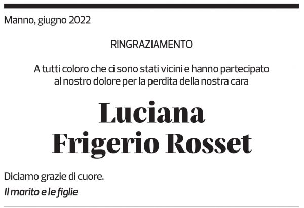 Annuncio funebre Luciana Frigerio Rosset