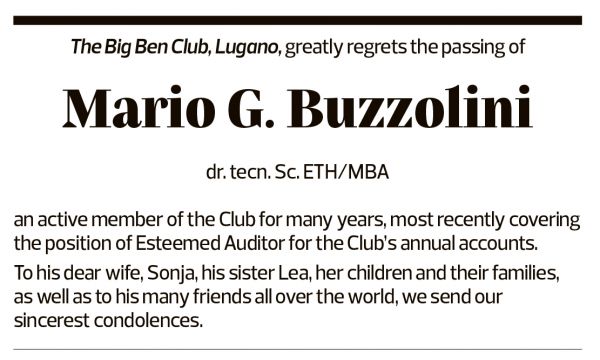 Annuncio funebre Mario G. Buzzolini