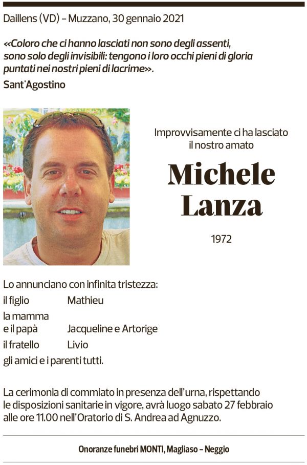 Annuncio funebre Michele Lanza