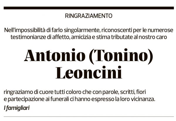 Annuncio funebre Antonio Tonino Leoncini