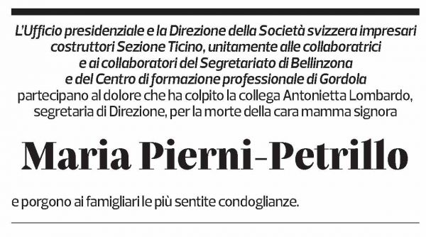 Annuncio funebre Maria Pierni-petrillo