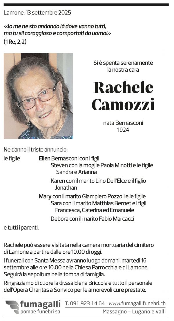 Annuncio funebre Rachele Camozzi