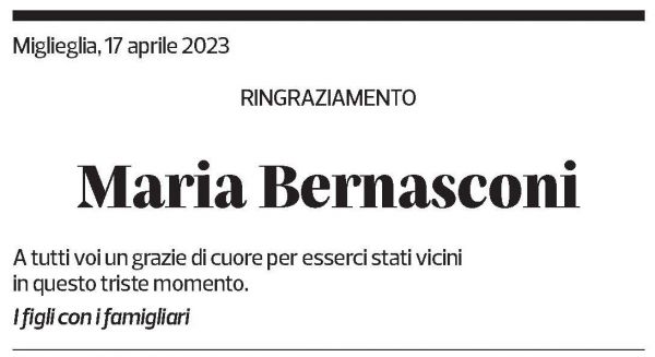 Annuncio funebre Maria Bernasconi