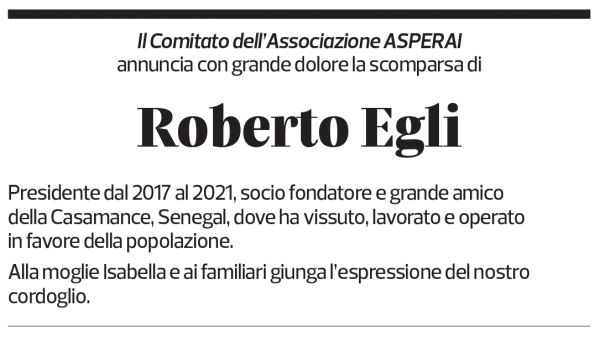 Annuncio funebre Roberto Egli