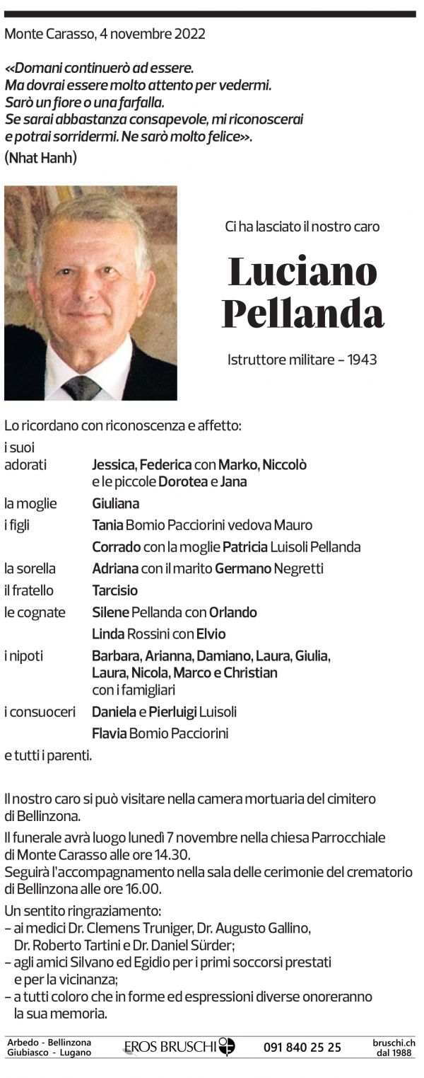 Annuncio funebre Luciano Pellanda