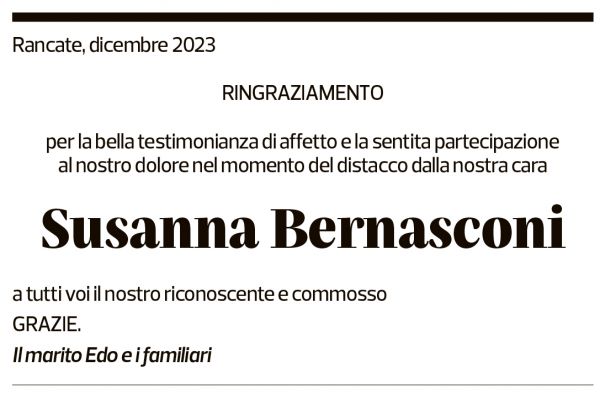 Annuncio funebre Susanna Bernasconi