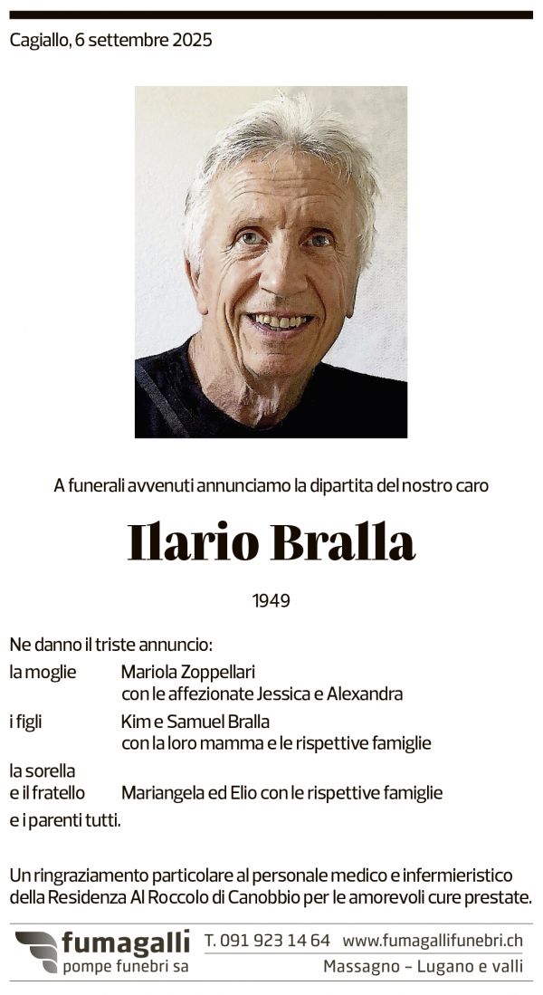 Annuncio funebre Ilario Bralla