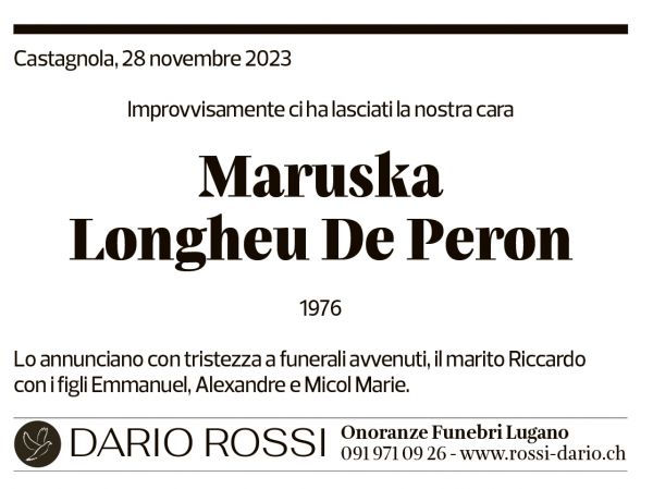 Annuncio funebre Maruska Longheu De Peron