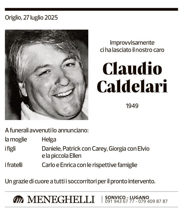 Annuncio funebre Claudio Caldelari