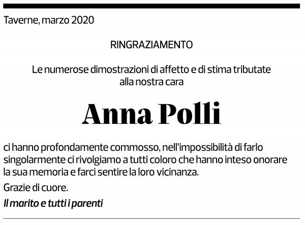 Annuncio funebre Anna Polli