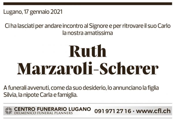 Annuncio funebre Ruth Marzaroli-scherer