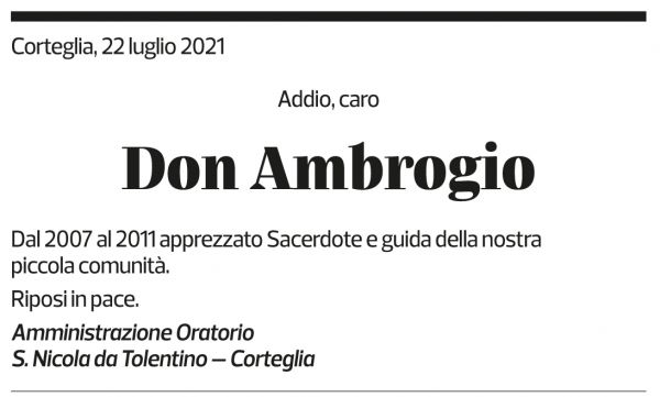 Annuncio funebre Ambrogio Bosisio