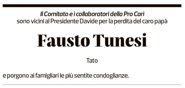 Annuncio funebre Fausto Tunesi