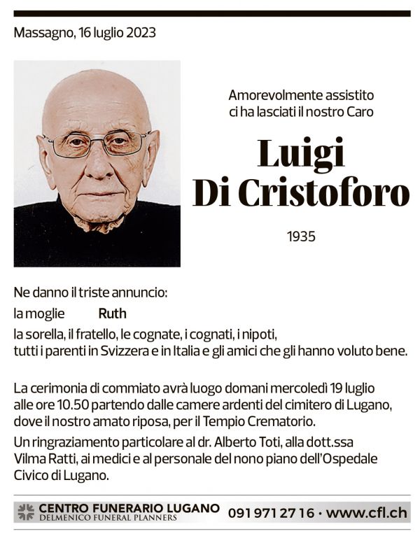 Annuncio funebre Luigi Di Cristoforo