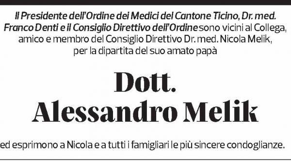 Annuncio funebre Alessandro Melik