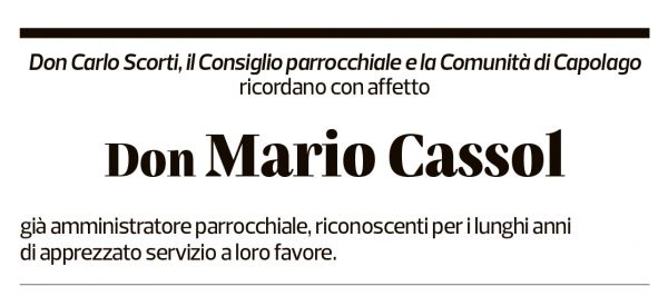 Annuncio funebre Mario Cassol