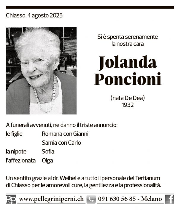 Annuncio funebre Jolanda Poncioni