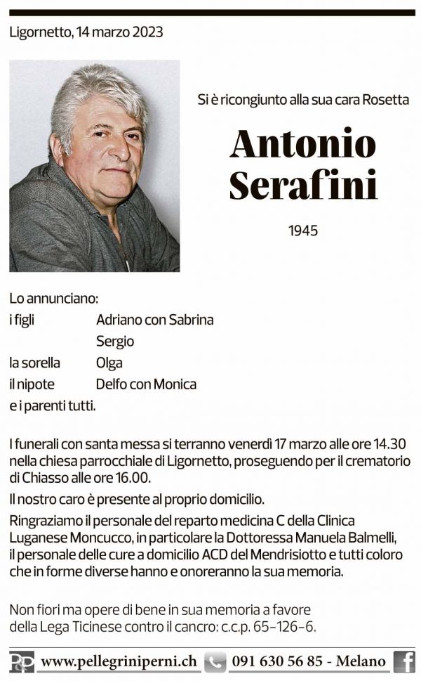 Annuncio funebre Antonio Serafini