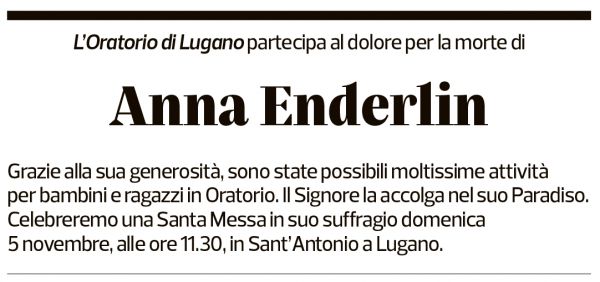 Annuncio funebre Anna Enderlin