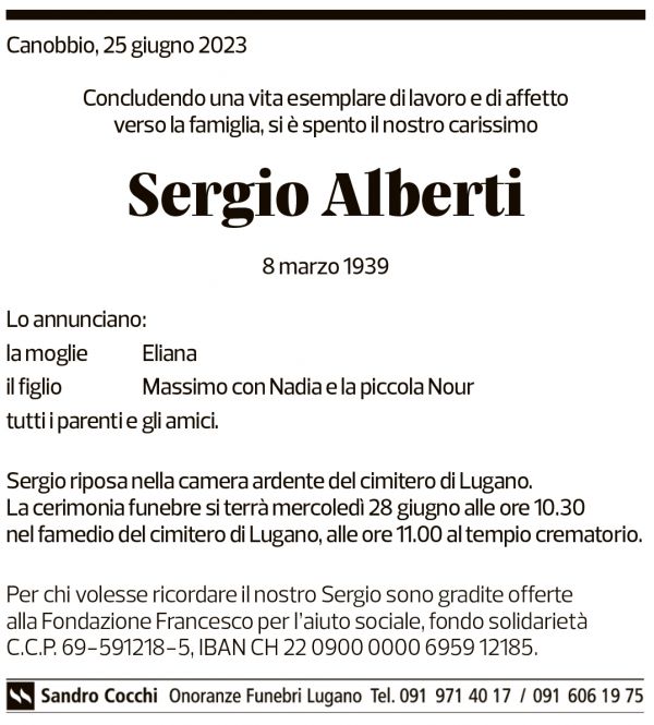 Annuncio funebre Sergio Alberti