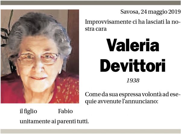 Annuncio funebre Valeria Devittori