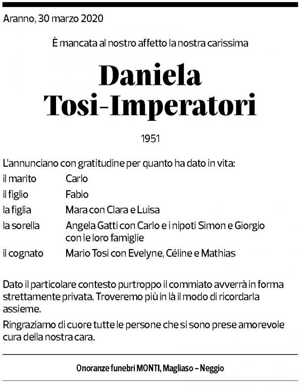 Annuncio funebre Daniela Tosi-imperatori
