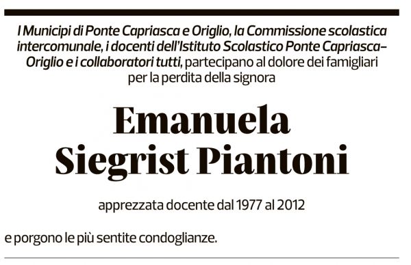 Annuncio funebre Emanuela Siegrist Piantoni