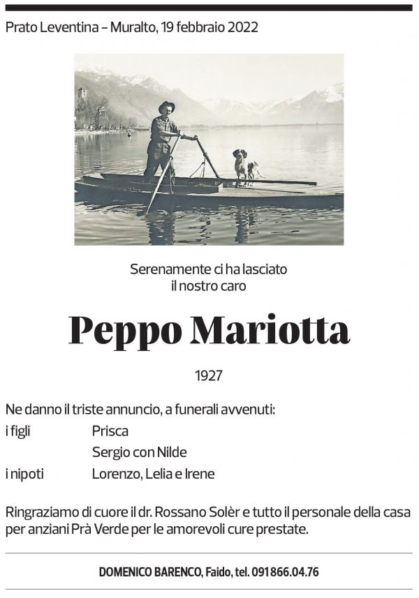 Annuncio funebre Peppo Mariotta