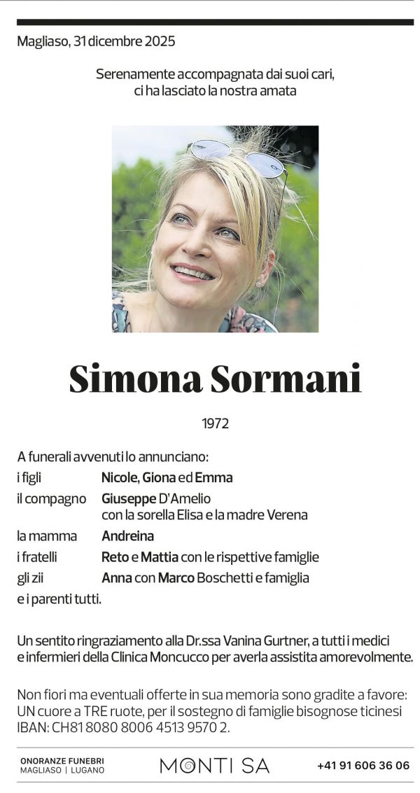 Annuncio funebre Simona Sormani