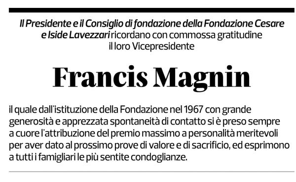 Annuncio funebre Francis Magnin