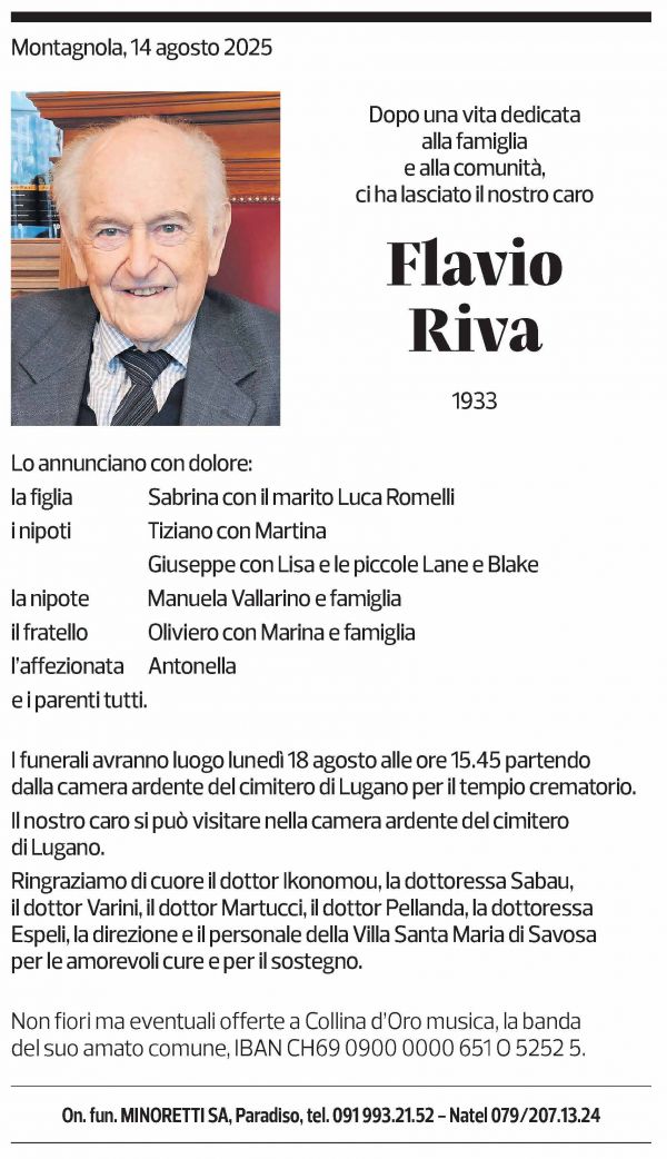 Annuncio funebre Flavio Riva