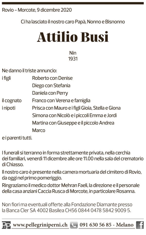 Annuncio funebre Attilio Busi