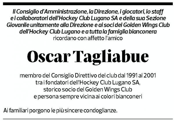 Annuncio funebre Oscar Tagliabue
