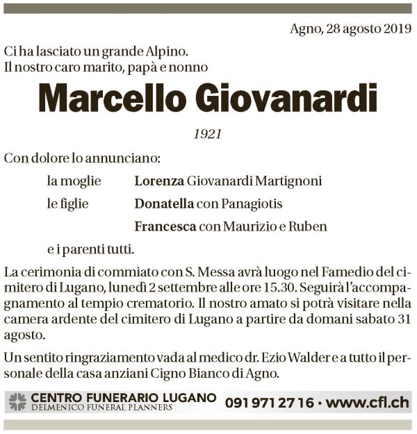Annuncio funebre Marcello Giovanardi