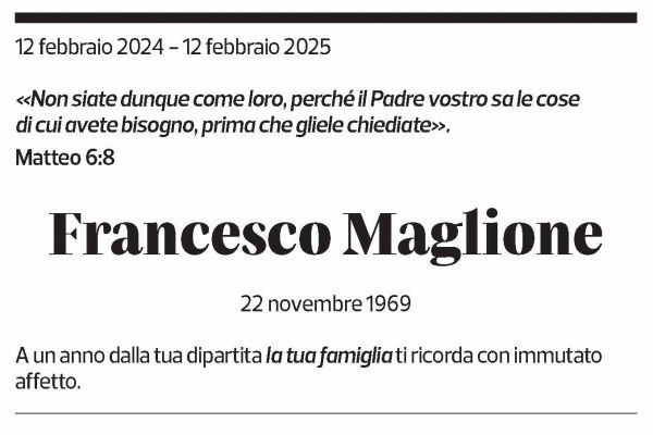 Annuncio funebre Francesco Maglione