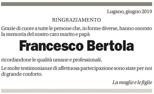 Annuncio funebre Francesco Bertola