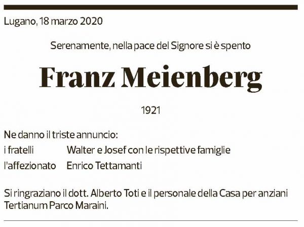 Annuncio funebre Franz Meienberg
