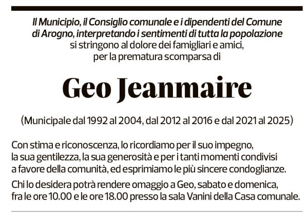 Annuncio funebre Geo Jeanmaire
