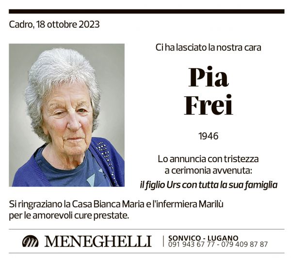 Annuncio funebre Pia Frei