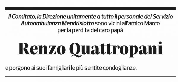 Annuncio funebre Renzo Quattropani