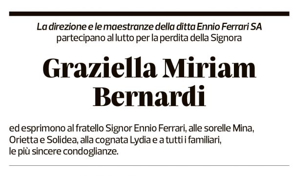 Annuncio funebre Graziella Miriam Bernardi