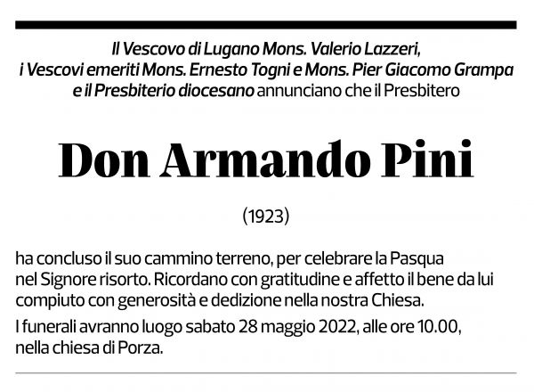 Annuncio funebre Don Armando Pini