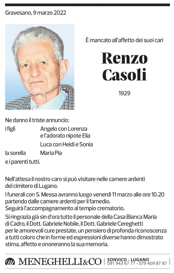 Annuncio funebre Renzo Casoli