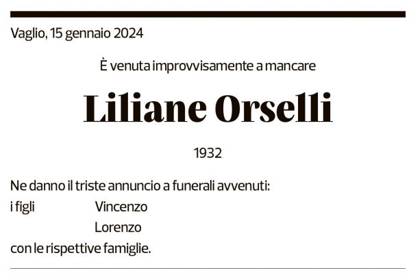 Annuncio funebre Liliane Orselli